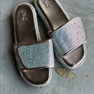 INC Silver Beaded Slide Sandals